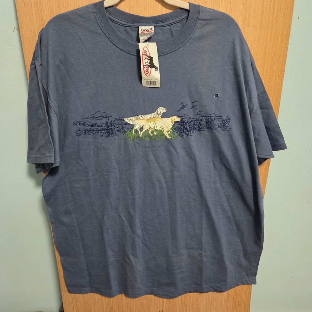 Anvil English Setter Dog Graphic T-Shirt Blue XL NWT Vintage Style Cotton Tee